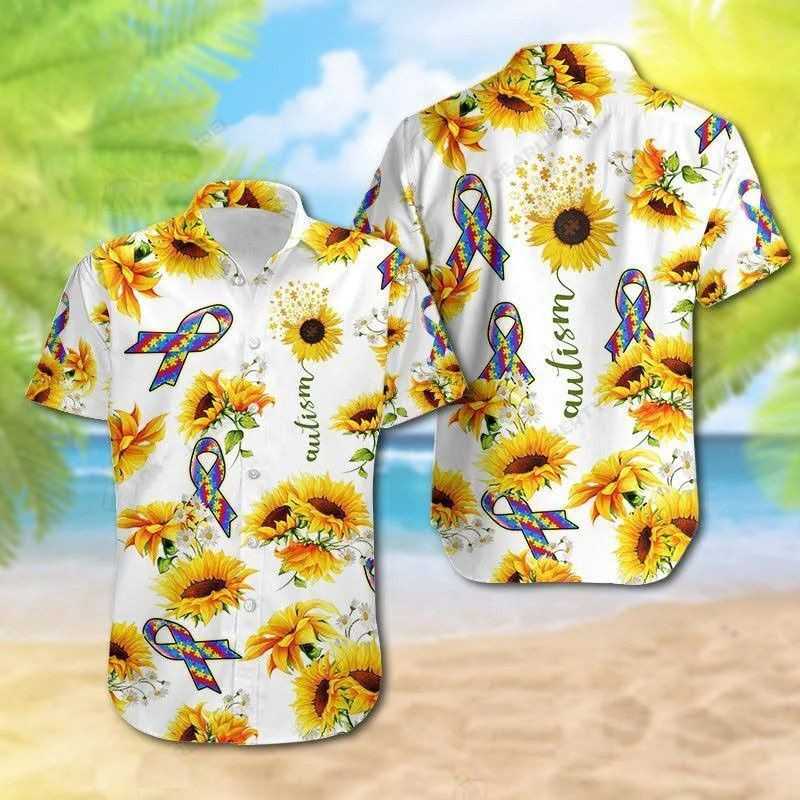 Autism Awareness Autism Ribbon Sunflower Aloha Hawaiian Shirt