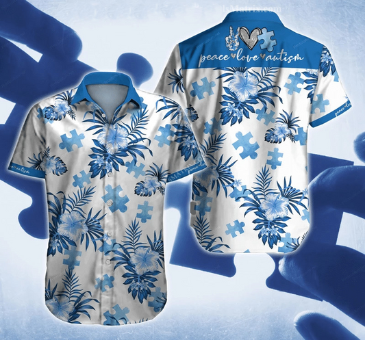 Autism Awareness Peace Love Autism Aloha Hawaiian Shirt