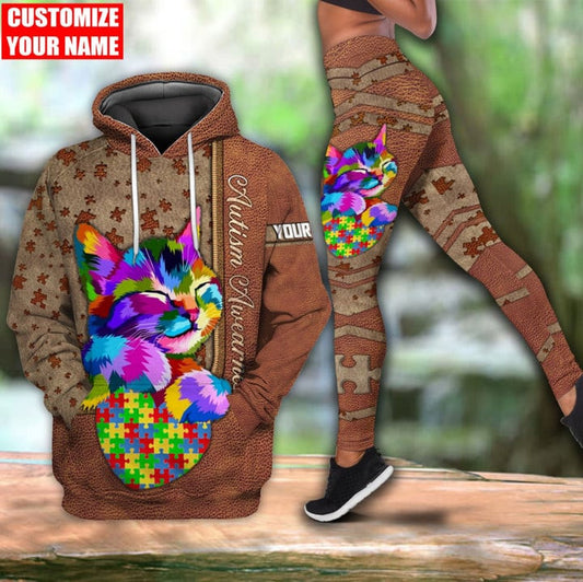 Puzzle Cat Personalized Autism Hoodie And Leggings