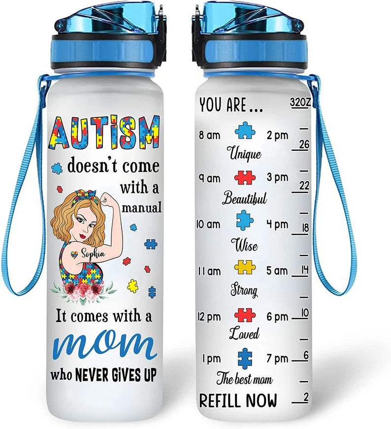 Personalized Autism Water Tracker Bottle Autism Doesn’t Come With A Manual