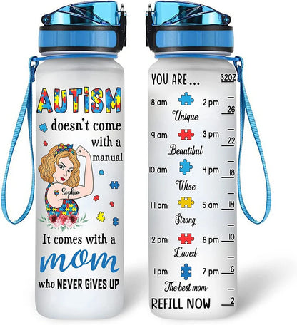 Personalized Autism Water Tracker Bottle Autism Doesn’t Come With A Manual