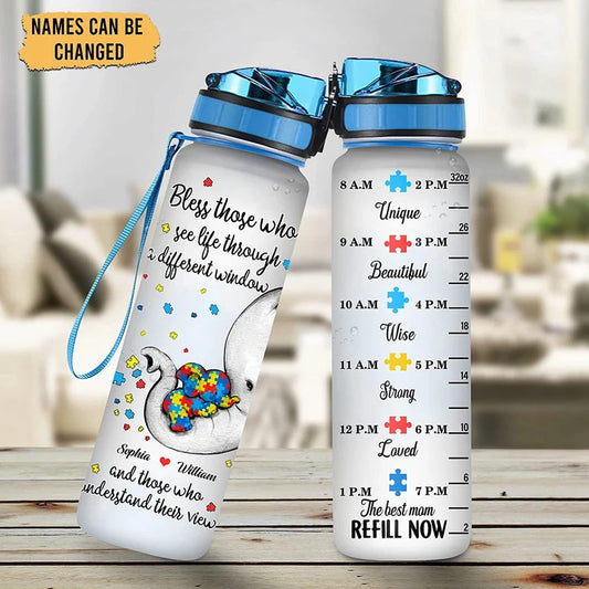 Personalized Autism Water Tracker Bottle Bless Those Who See Life Through A Different Window