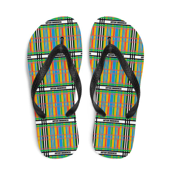 Autism Awareness Tartan Pattern Flip-Flops