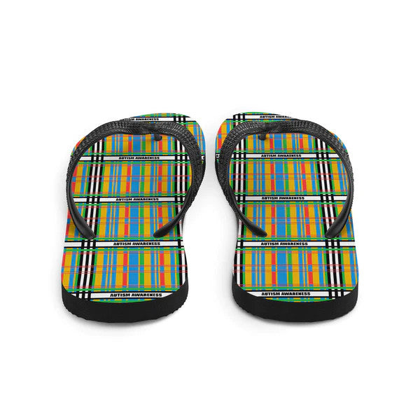 Autism Awareness Tartan Pattern Flip-Flops