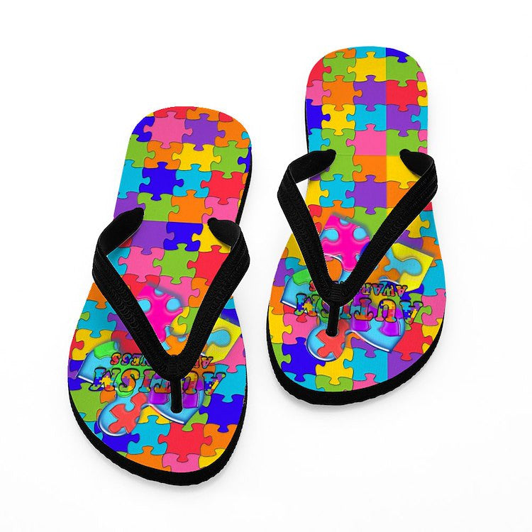 Autism Awareness Puzzle Man Flip Flops