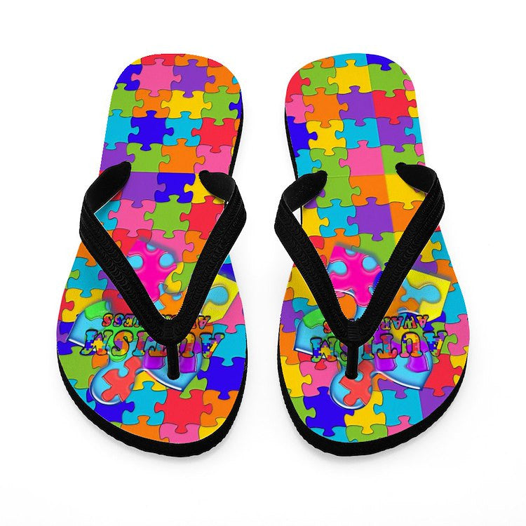 Autism Awareness Puzzle Man Flip Flops