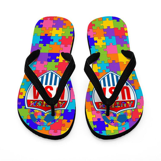 Autism USA Soccer Shield Flip Flops