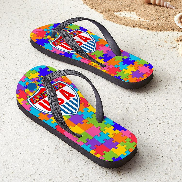 Autism USA Soccer Shield Flip Flops