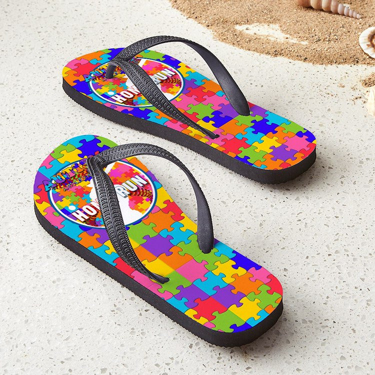 Home Run Autism Awareness Baseball Flip Flops