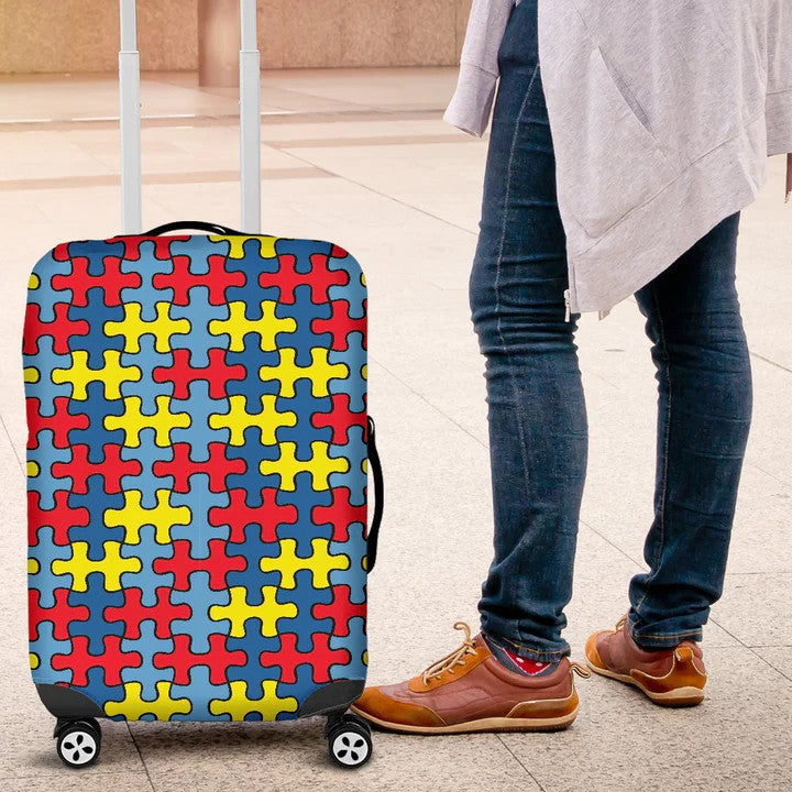 Autism Awareness Pattern Travel Luggage Cover Washable Elastic Suitcase Protector