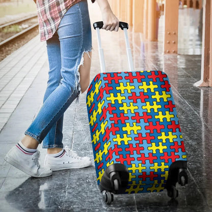 Autism Awareness Pattern Travel Luggage Cover Washable Elastic Suitcase Protector