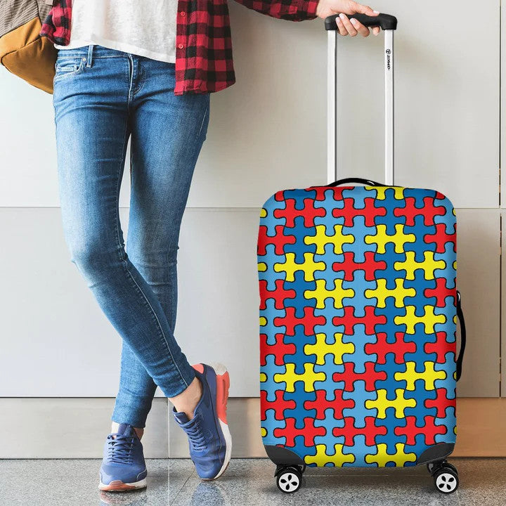 Autism Awareness Pattern Travel Luggage Cover Washable Elastic Suitcase Protector