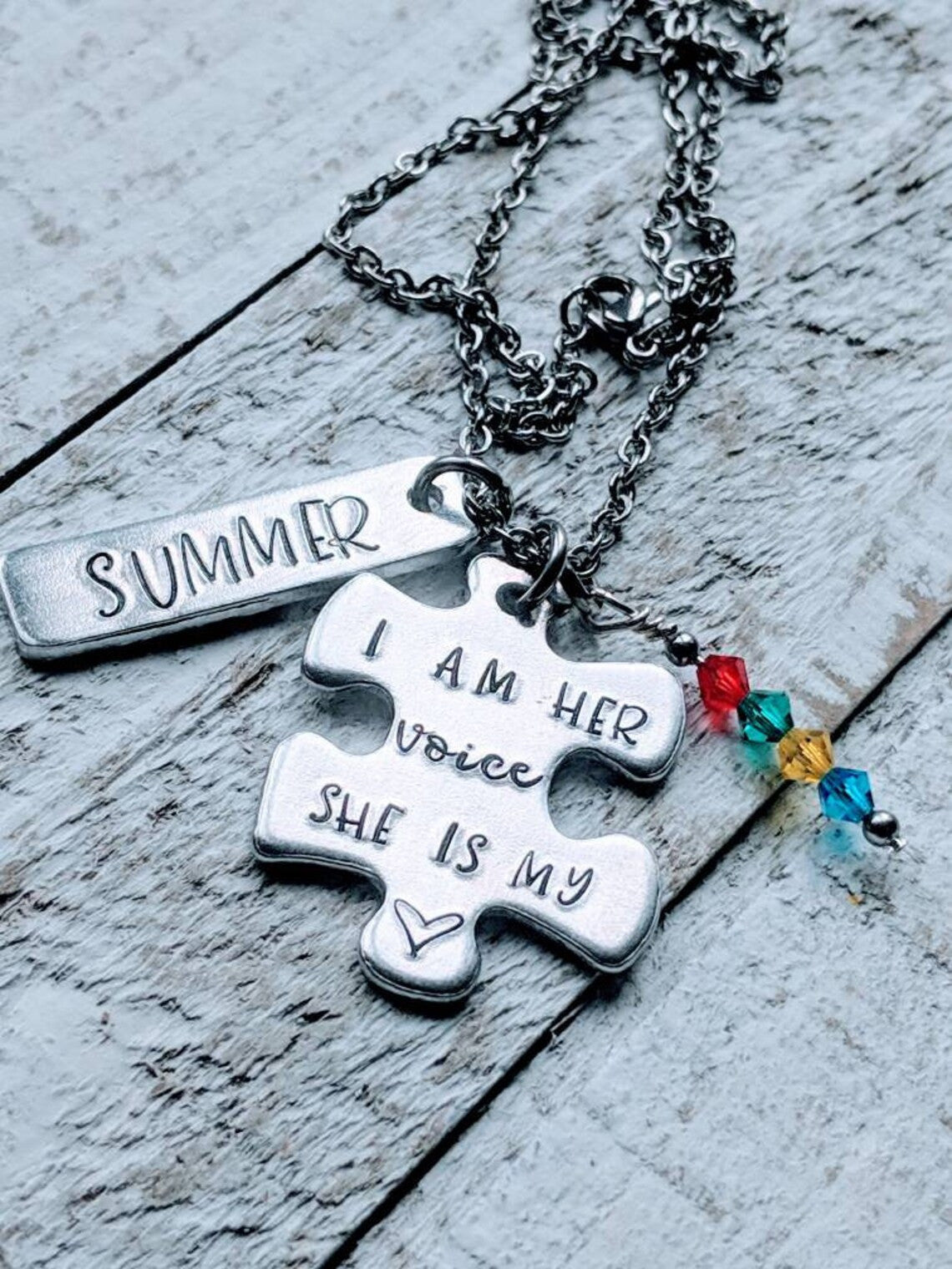 Personalized I am his Voice, he is my heart. I am her Voice, she is my heart Autism Necklace