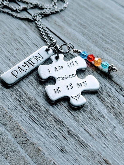 Personalized I am his Voice, he is my heart. I am her Voice, she is my heart Autism Necklace