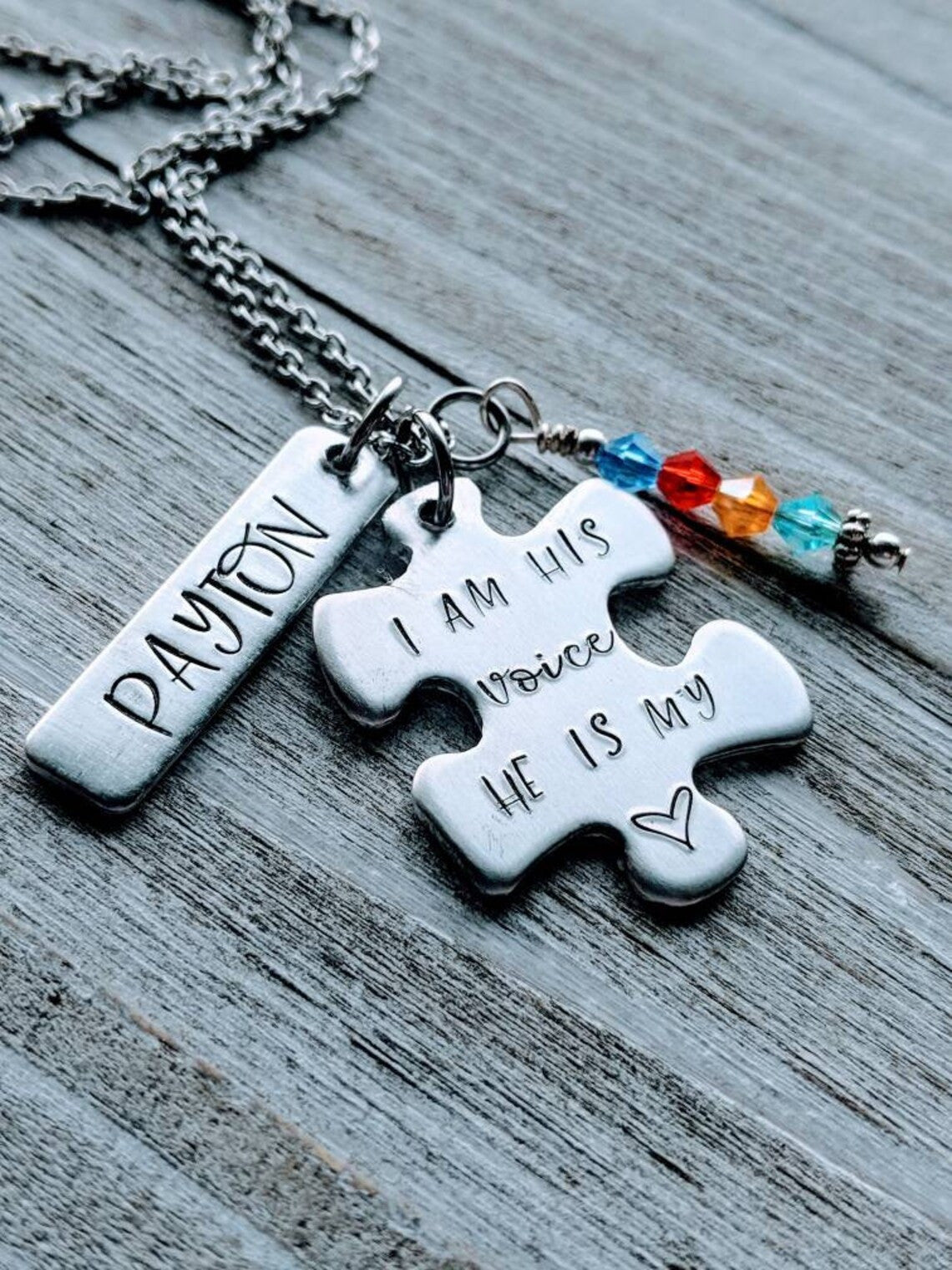 Personalized I am his Voice, he is my heart. I am her Voice, she is my heart Autism Necklace