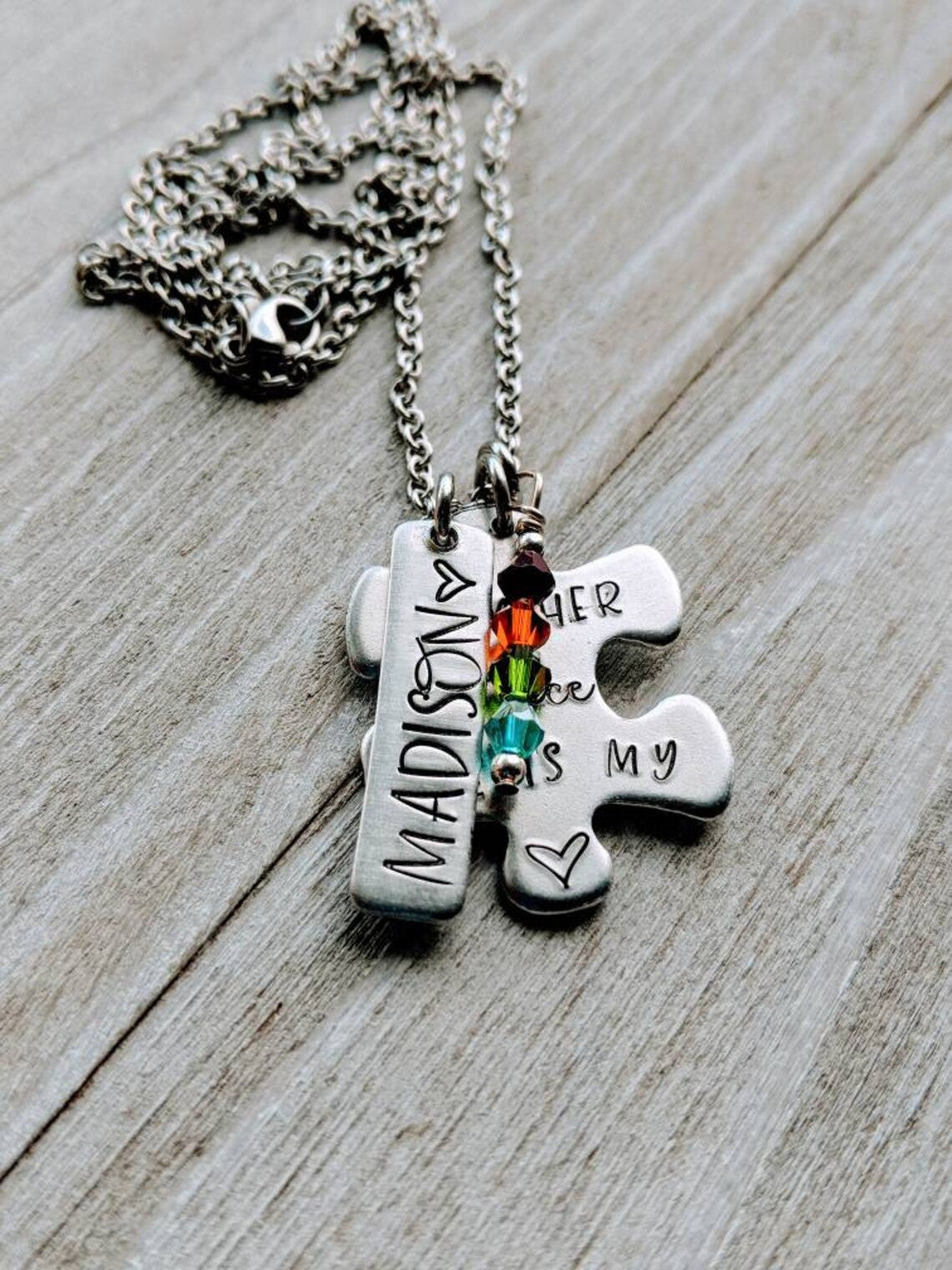 Personalized I am his Voice, he is my heart. I am her Voice, she is my heart Autism Necklace