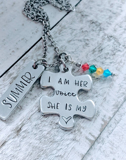 Personalized I am his Voice, he is my heart. I am her Voice, she is my heart Autism Necklace