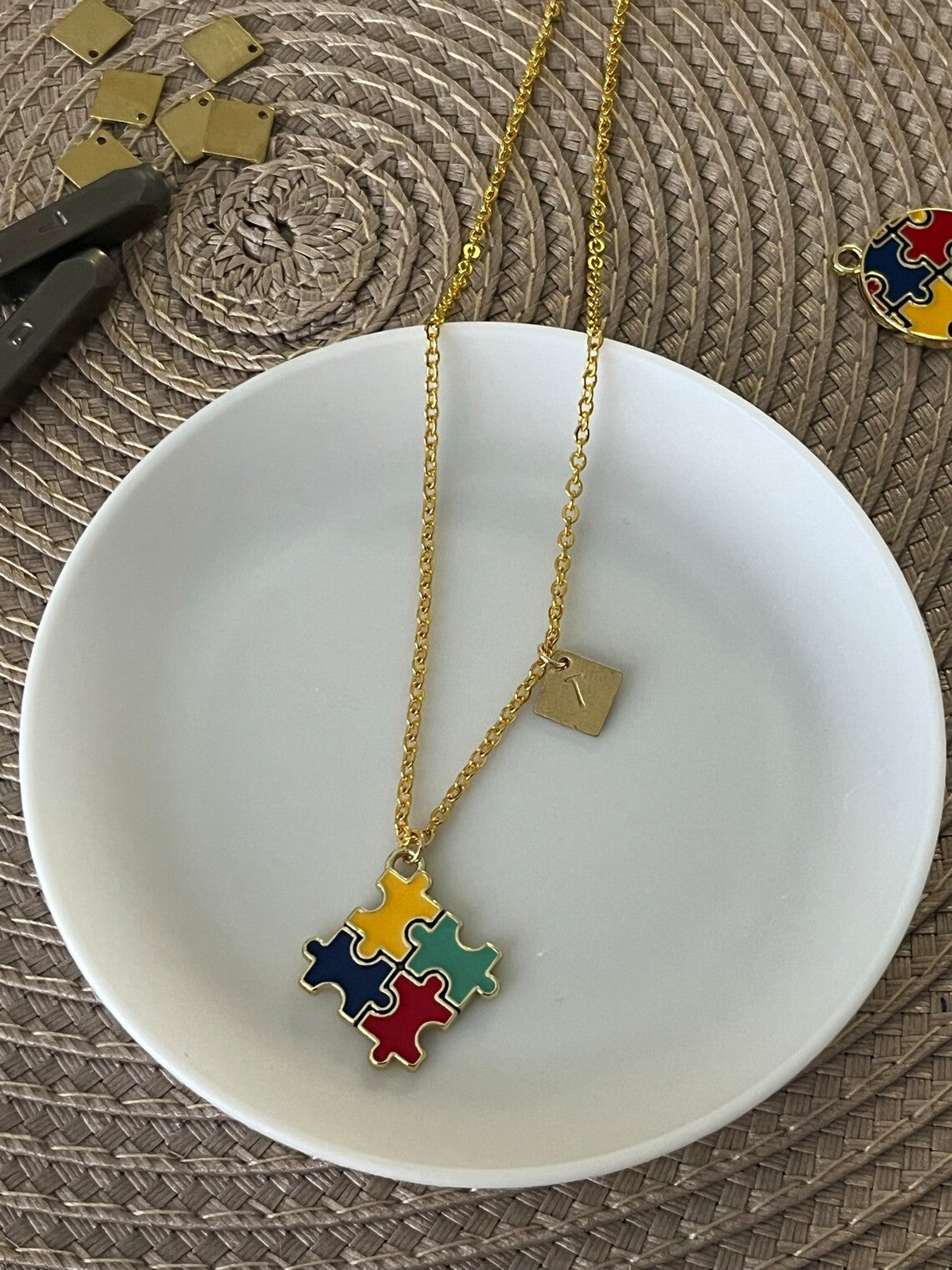 Personalized Puzzle Piece Necklace for Autism Awareness