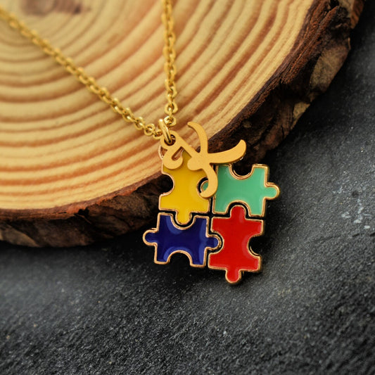 Personalized Initial Necklace Autism Awareness