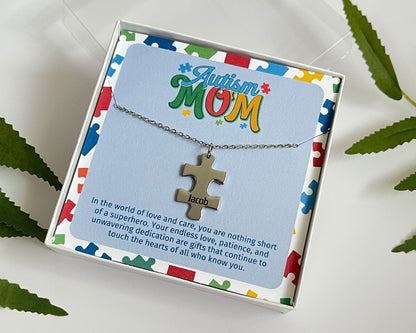 Autism Awareness, Puzzle Pendant Necklace, Autism Mom Gift, Name Necklace, Personalized Jewelry for Mom, Christmas Gift, Stocking Stuffer