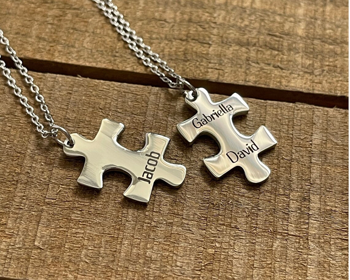 Autism Awareness, Puzzle Pendant Necklace, Autism Mom Gift, Name Necklace, Personalized Jewelry for Mom, Christmas Gift, Stocking Stuffer