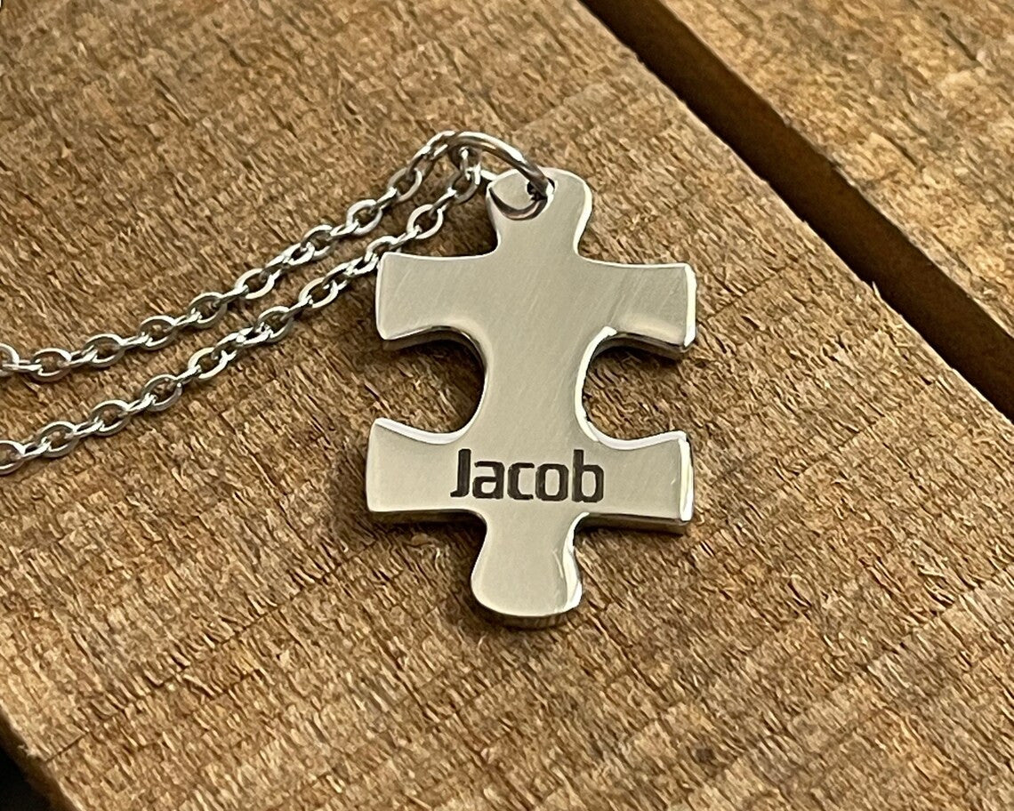 Autism Awareness, Puzzle Pendant Necklace, Autism Mom Gift, Name Necklace, Personalized Jewelry for Mom, Christmas Gift, Stocking Stuffer