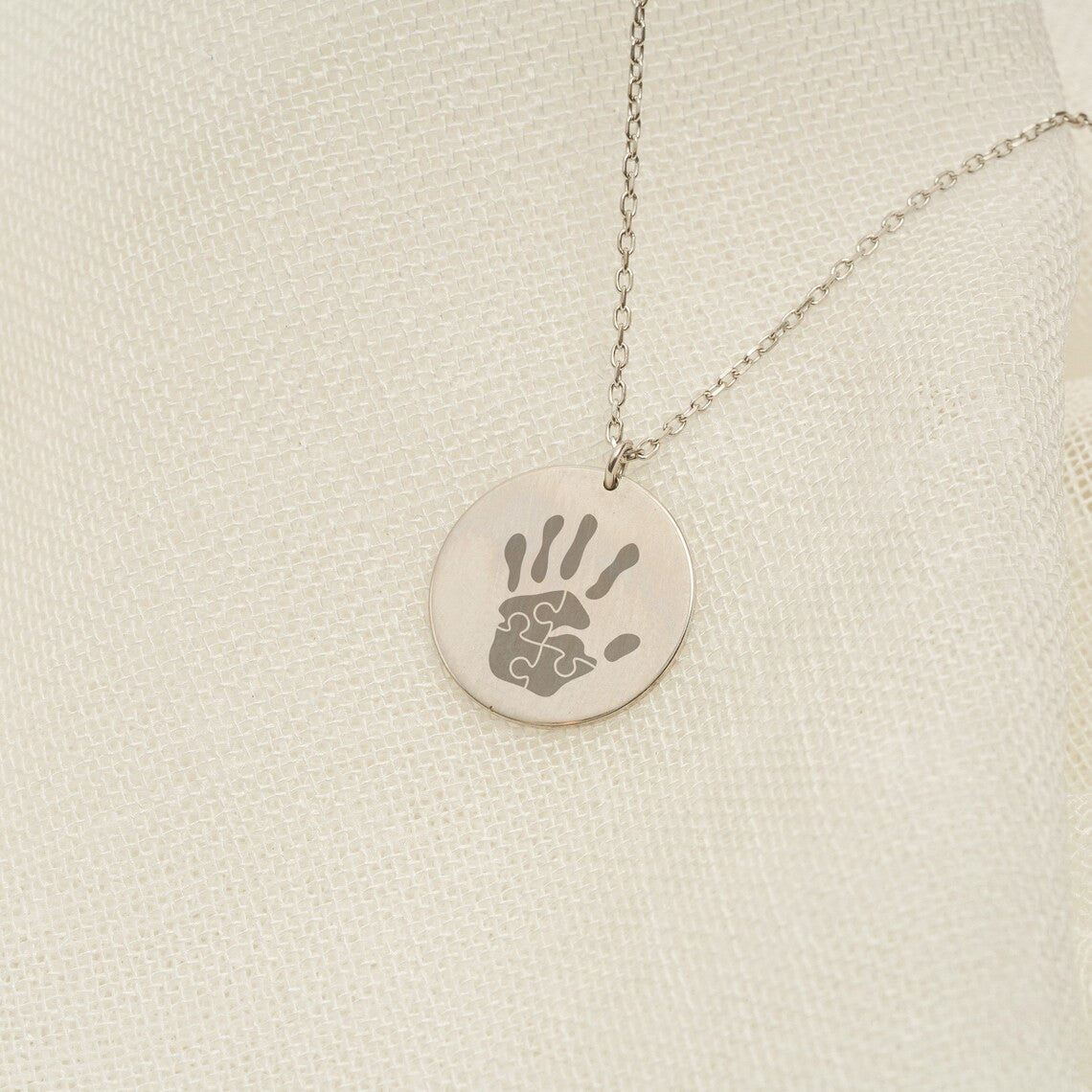 Raise A Hand for Autism Necklace 14K Solid Gold Necklace Autism Support Jewelry Stainless Steel Puzzle Pieces Necklace Autism Awareness Gift