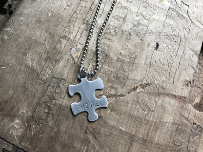 Personalized Puzzle Necklace Stainless Steel Keychain Necklace Custom Autism puzzle Piece Personalized Stainless Steel