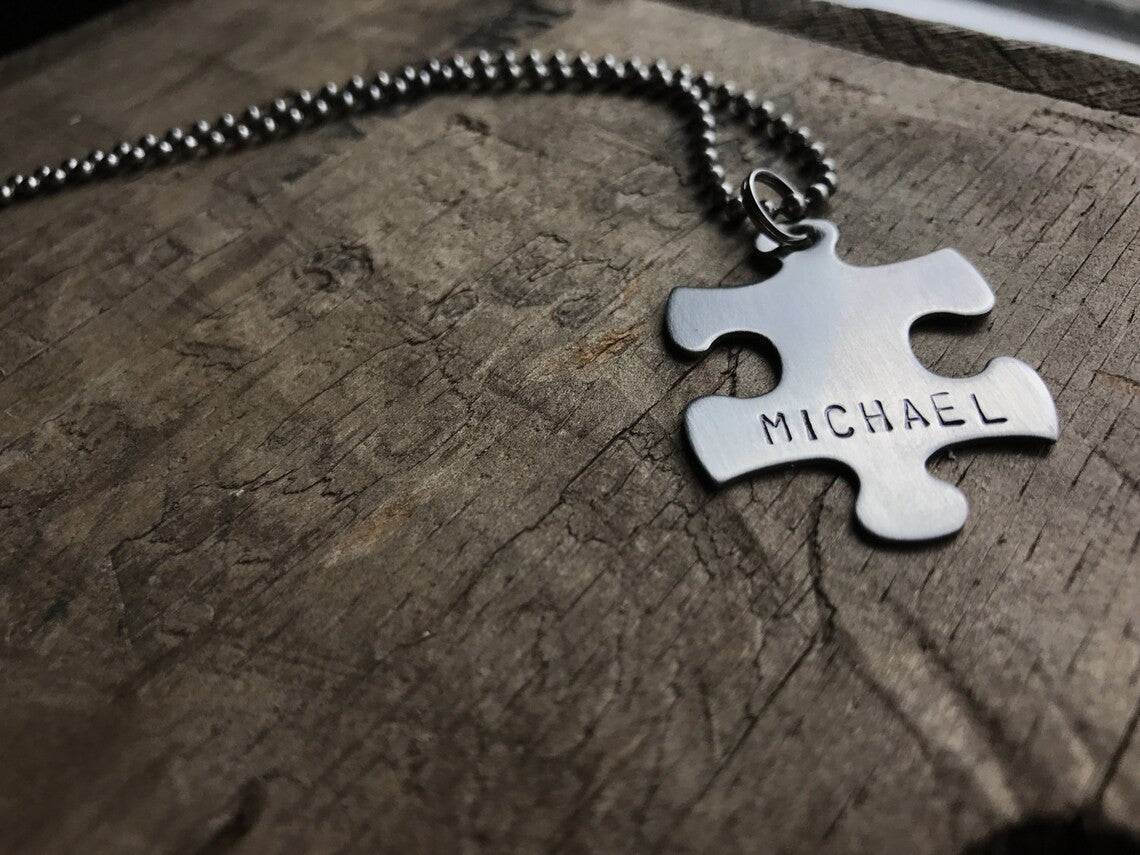 Personalized Puzzle Necklace Stainless Steel Keychain Necklace Custom Autism puzzle Piece Personalized Stainless Steel