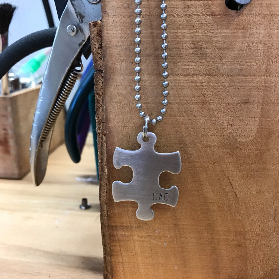 Personalized Puzzle Necklace Stainless Steel Keychain Necklace Custom Autism puzzle Piece Personalized Stainless Steel