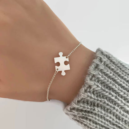 Sterling Silver Puzzle Piece Bracelet, Adjustable Jigsaw Bracelet, Autism Awareness Bracelet