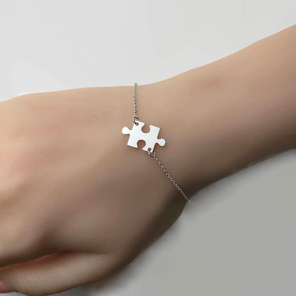 Sterling Silver Puzzle Piece Bracelet, Adjustable Jigsaw Bracelet, Autism Awareness Bracelet