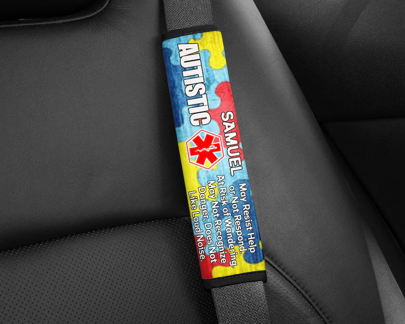 Personalized Medical Alert Seat Belt Cover, Autism Awareness