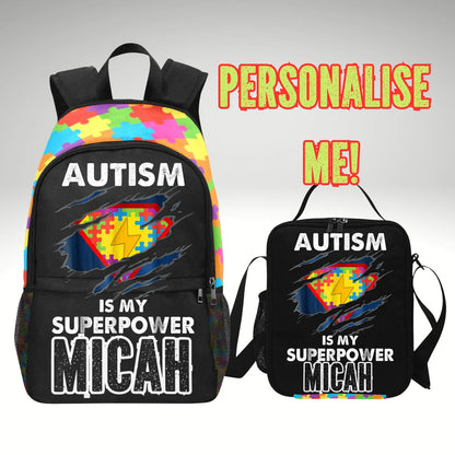 Autism Is My Super Power Backpack - Super Hero Backpack for Autistic Kids - Boys Autism Backpack - Girls Bag for Autistic Daughter Or Son