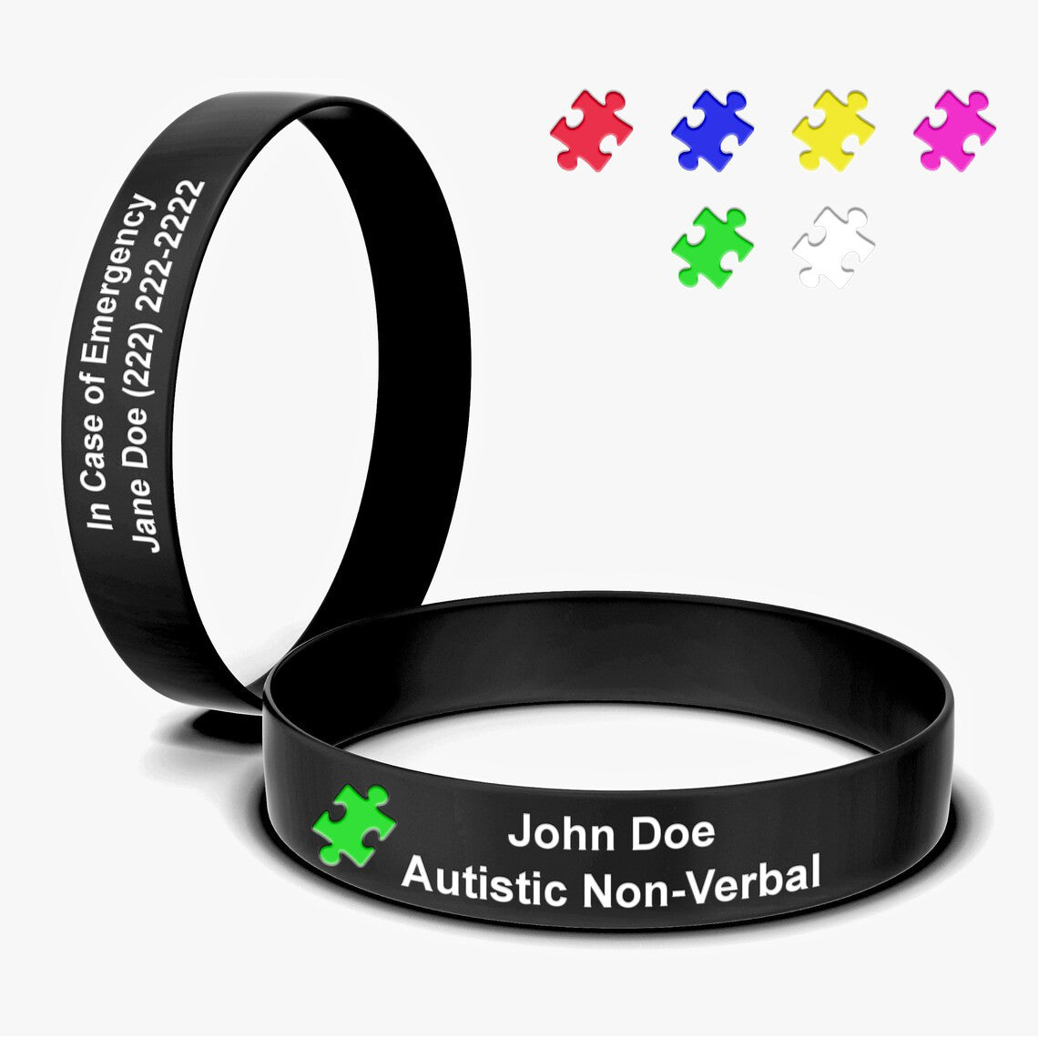 Handcrafted Autism Medical Bracelet with Puzzle Piece - Unique Jewelry for Awareness and Support - Custom Engraved and Silicone Color Filled