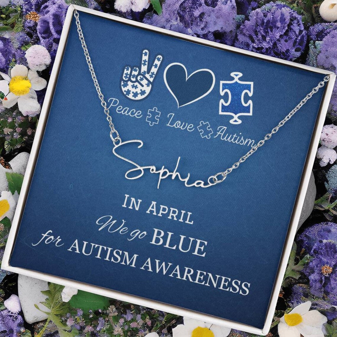 Personalized Peace Love Autism In April We Go Blue For Autism Awareness Necklace Gift, Autism Awareness Gift,Autism Puzzle