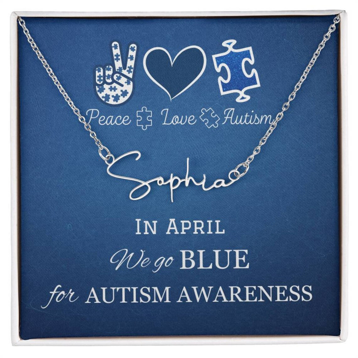 Personalized Peace Love Autism In April We Go Blue For Autism Awareness Necklace Gift, Autism Awareness Gift,Autism Puzzle