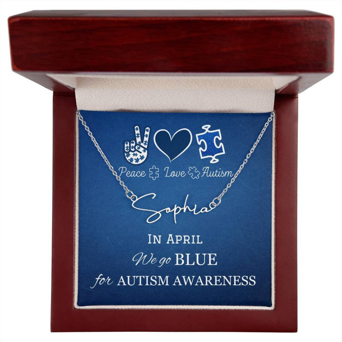 Personalized Peace Love Autism In April We Go Blue For Autism Awareness Necklace Gift, Autism Awareness Gift,Autism Puzzle