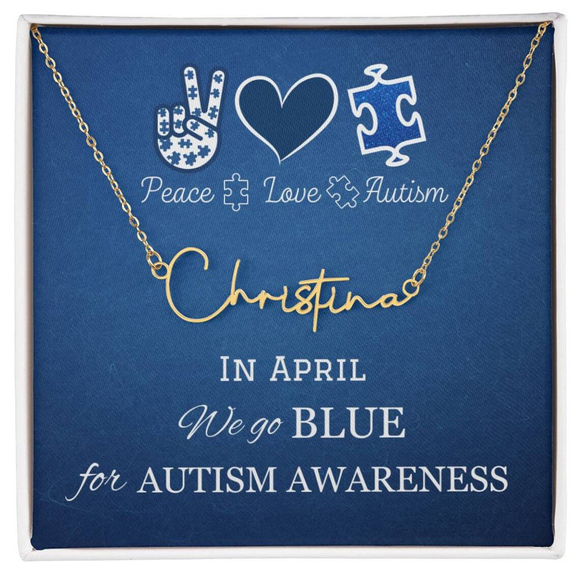 Personalized Peace Love Autism In April We Go Blue For Autism Awareness Necklace Gift, Autism Awareness Gift,Autism Puzzle