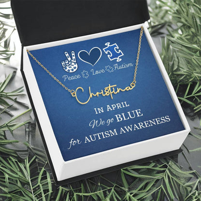 Personalized Peace Love Autism In April We Go Blue For Autism Awareness Necklace Gift, Autism Awareness Gift,Autism Puzzle