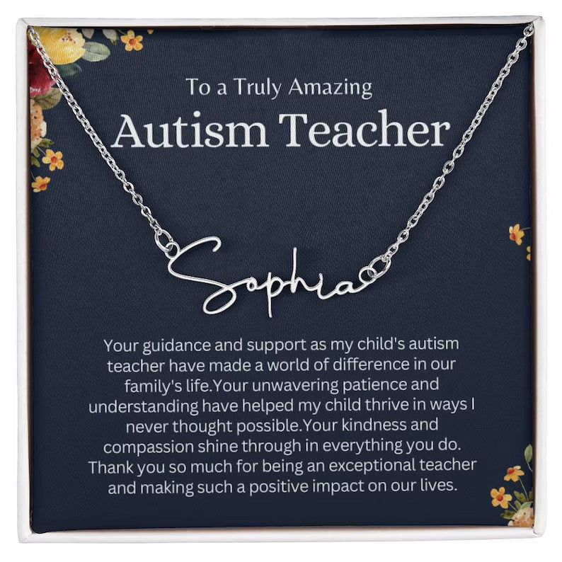 Personalized Name Necklace Gift for Autism Teacher