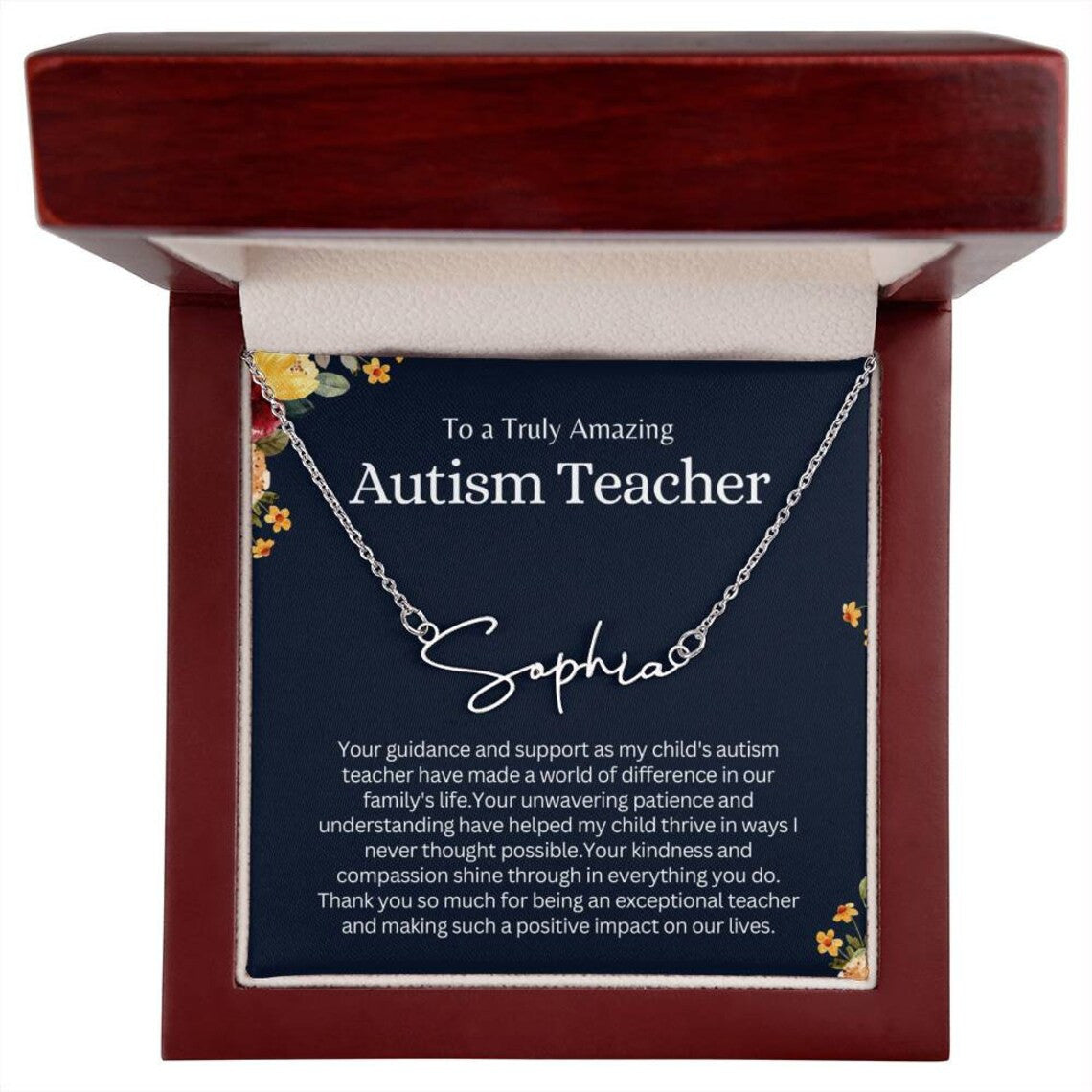 Personalized Name Necklace Gift for Autism Teacher