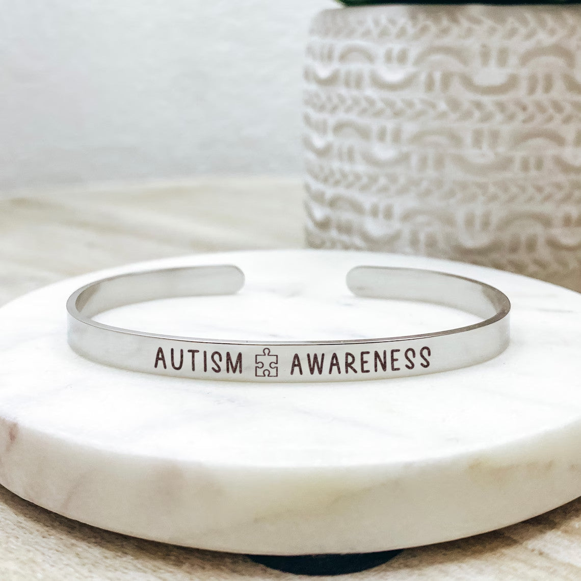 Autism Awareness Cuff Bracelet 14k Gold Plated Stainless Steel Medical Bracelet Handmade Jewelry