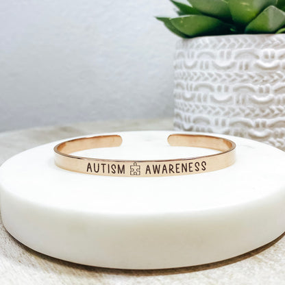 Autism Awareness Cuff Bracelet 14k Gold Plated Stainless Steel Medical Bracelet Handmade Jewelry