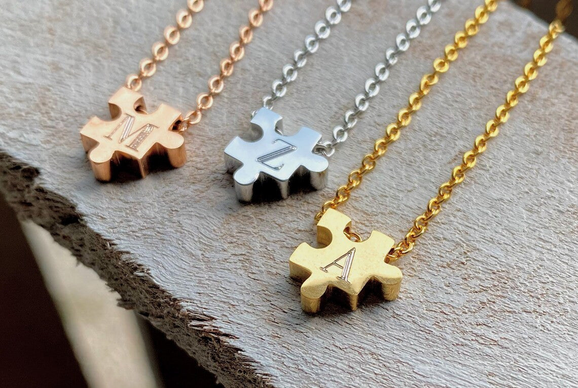 Personalized Autism awareness puzzle piece necklace,