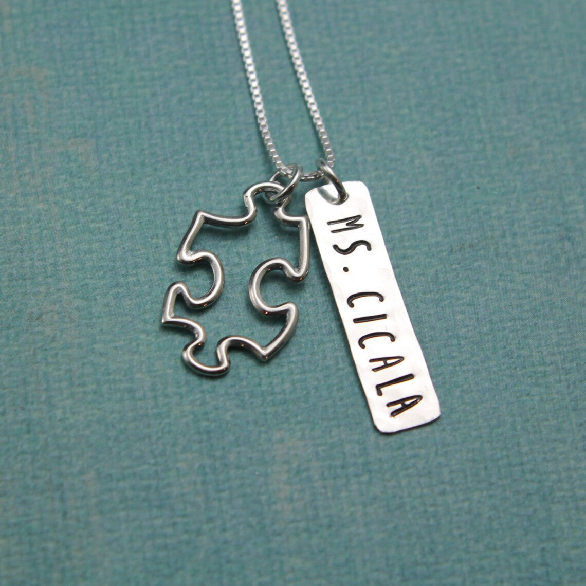 Teacher Autism Awareness Necklace Personalized Hand Stamped Necklace Puzzle Piece Necklace