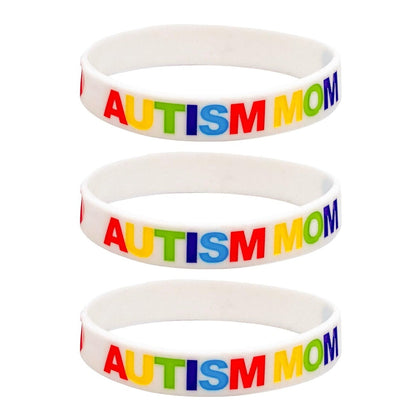 Autism Mom Wristband Aspergers Autistic Love Awareness Silicone Bracelet Band White Rainbow Heart Womens Parent Gift