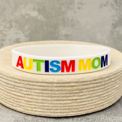 Autism Mom Wristband Aspergers Autistic Love Awareness Silicone Bracelet Band White Rainbow Heart Womens Parent Gift