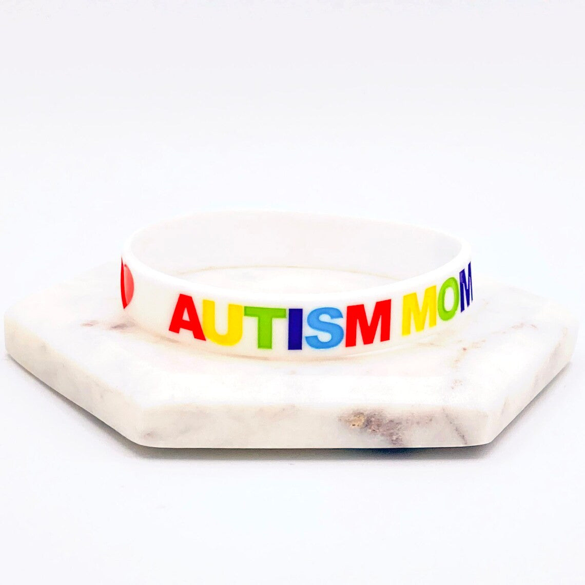 Autism Mom Wristband Aspergers Autistic Love Awareness Silicone Bracelet Band White Rainbow Heart Womens Parent Gift