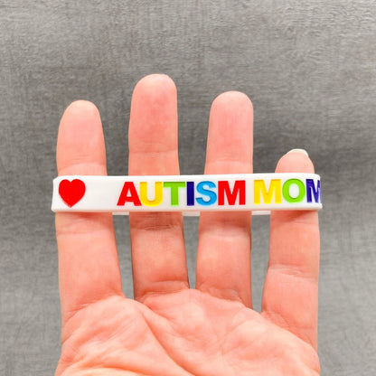 Autism Mom Wristband Aspergers Autistic Love Awareness Silicone Bracelet Band White Rainbow Heart Womens Parent Gift